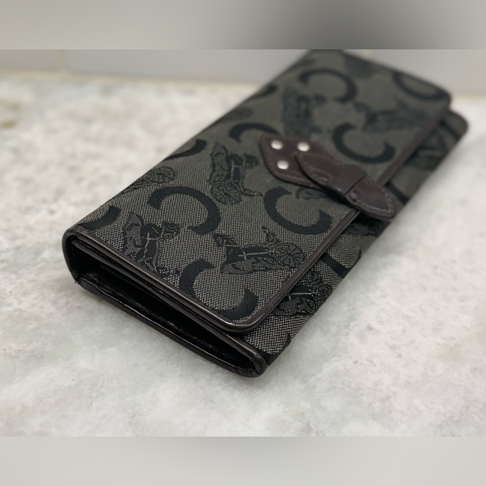 SOLD CELINE Vintage Macadam Logo Canvas/Patent Leather Long Flap Snap Wallet - Picture 3 of 16